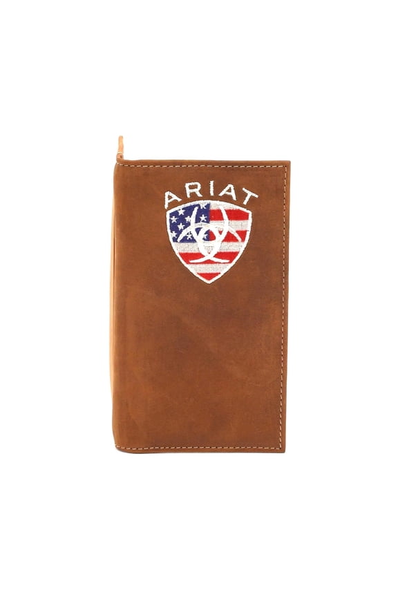 Men's Leather Rodeo Wallet with American Flag Shield Embroidery A101
