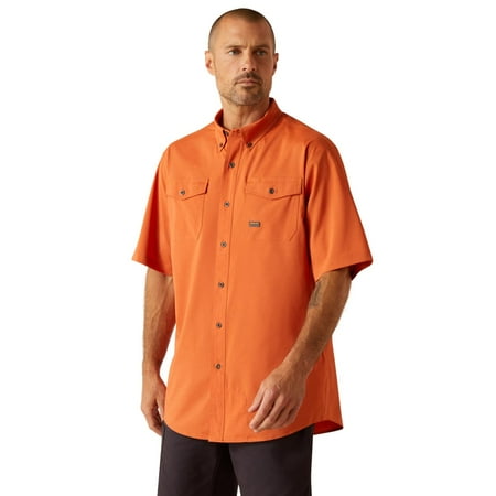 ARIAT Men's Rebar Made Tough Venttek DuraStretch Work Shirt, Orange Rust Heather, Small