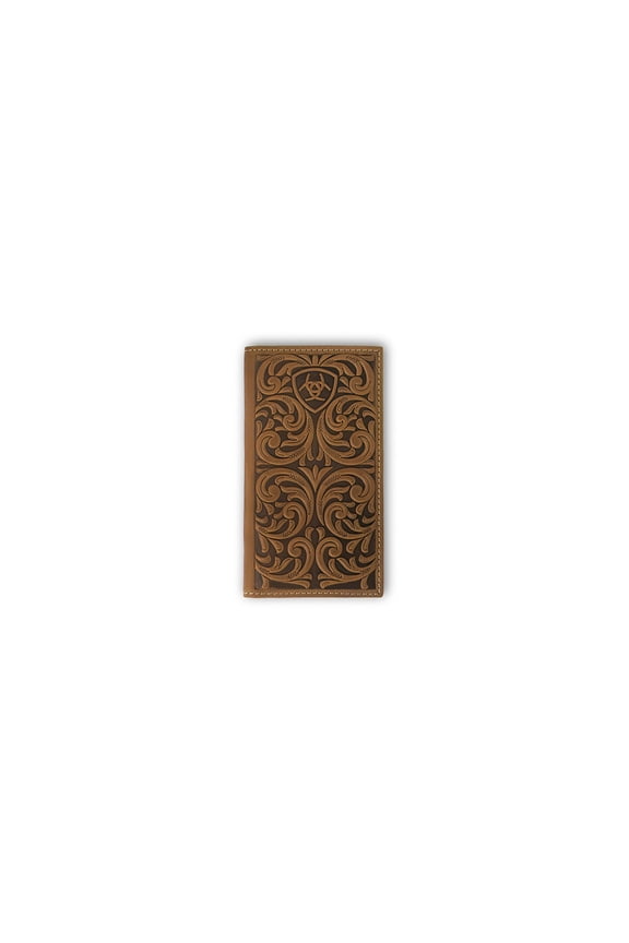 Scrolling Embossed Rodeo Wallet, Medium Brown A101