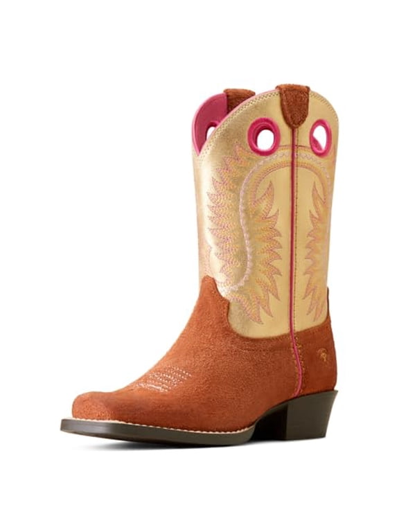 UNISEX-CHILD DERBY MONROE WESTERN BOOT YOUTH 4-TERRACOTTA ROUGHOUT/GOLD