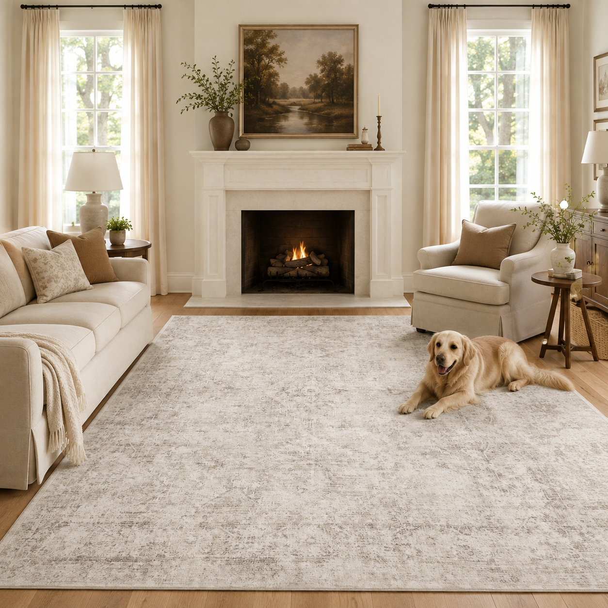 ARICOEASY 5x7 Abstract Area Rugs Machine Washable Non-slip for Living Room Bedroom Dining Room Office, Beige