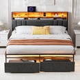 thumbnail image 1 of ARICOEASY California King Bed Frames with Fabric Upholstered LED Hidden Storage Headboard Dustproof Drawers No Box Spring Needed, Dark Grey, 1 of 7