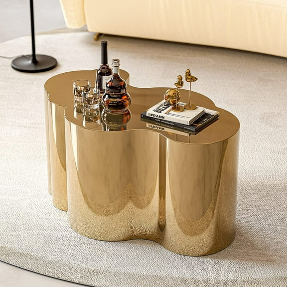 ARICOEASY Contemporary Gold Coffee Table Small Cloud Shape Stainless Steel Accent Table Luxury Side Table for Living Room Bedroom
