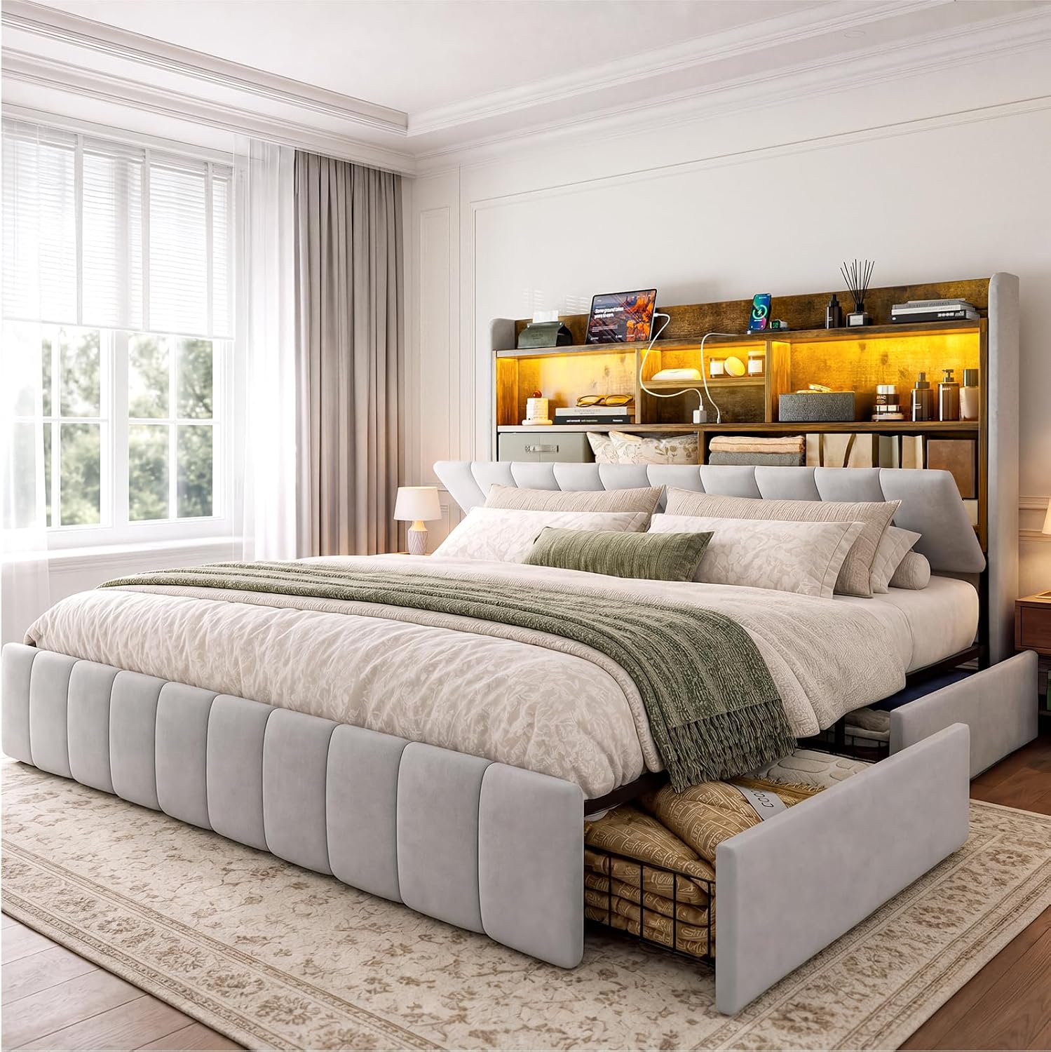 ARICOEASY King Size LED Bed Frame with Storage Drawers