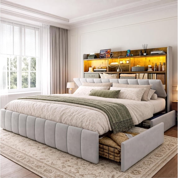 ARICOEASY King Size LED Bed Frame with Storage Drawers