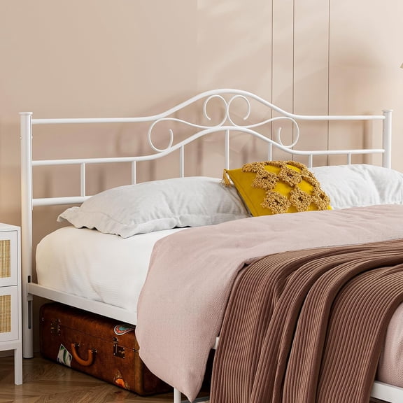 ARICOEASY King Size Metal Headboard, Vintage Iron Headboard with Adjustable Height for King Beds, White