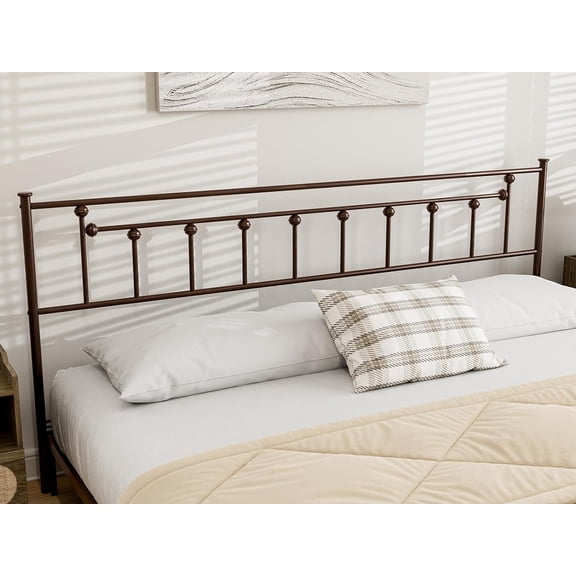 ARICOEASY Metal King Size Headboard, Adjustable Height, Sturdy Steel Headboard Only for King Size Bed, Farmhouse Victorian Style, Easy Assembly, Attach Frame, Brown