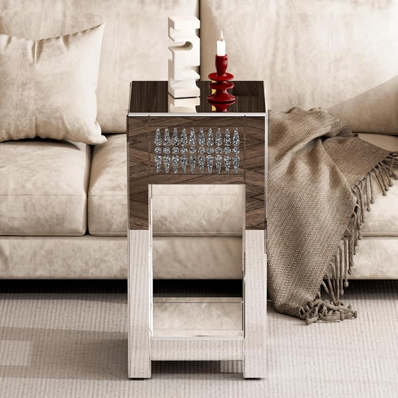 ARICOEASY Mirrored End Table with Storage Space