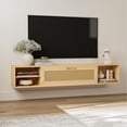 thumbnail image 1 of ARICOEASY Modern Wall-Mounted Media Console Floating TV Stand for 75 Inch TV with Rattan Door and Storage Space, Natural Wood, 1 of 7