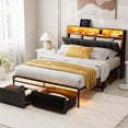 thumbnail image 1 of ARICOEASY Queen Size Bed Frames with Storage Headboard, LED Lights, USB/Type-C Charging Station, Dustproof Drawers, Ergonomic Design, No Box Spring Needed, Dark Grey, 1 of 7