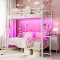 thumbnail image 1 of ARICOEASY Twin Over Twin Bunk Bed with Desk, Metal Bunk Beds with Charging Station and LED Lights, White, 1 of 9
