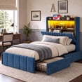 thumbnail image 1 of ARICOEASY Twin XL Bed Frames with 51.3" Tall Hidden Storage Headboard, Navy Blue, 1 of 9