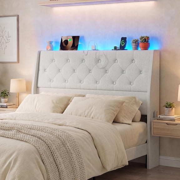 ARICOEASY Upholstered Headboard for Queen Beds, Height Adjustable and Ergonomic Head Board, White