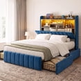 thumbnail image 1 of ARICOEASY Velvet Upholstered Storage Bed Frames with Strong Wood Slats Support, Noise Free, No Box Spring Needed, Easy Assembly, Queen Size, Navy Blue, 1 of 9