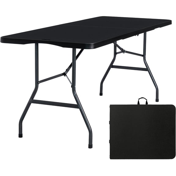 ARIDAN 6ft Plastic Folding Table, Fold-in-Half Portable Utility Table Heavy Duty Portable w/Handle, for Indoor Party, & Camping (Black, 6ft)