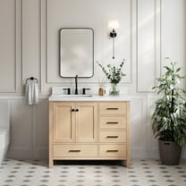 Ariel Cambridge 42 Inch Single Rectangular Sink Bathroom Vanity With Carrara White Quartz Countertop 1.5 Inch Edge In Oak