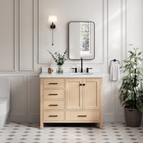 Ariel Cambridge 43 Inch Single Oval Sink Bathroom Vanity With Pure White Quartz Countertop 1.5 Inch Edge In Oak