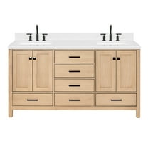 ARIEL Cambridge 66 Inch Double Rectangular Sink Bathroom Vanity With Carrara White Quartz Countertop 1.5 Inch Edge In Oak