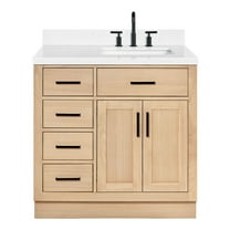 ARIEL Hepburn 36 Inch Single Rectangular Sink Bathroom Vanity With Carrara White Quartz Countertop 1.5 Inch Edge In Oak