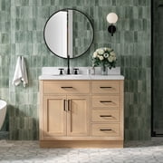 Ariel Hepburn 42 Inch Single Oval Sink Bathroom Vanity With Carrara White Quartz Countertop 1.5 Inch Edge In Oak