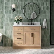 Ariel Hepburn 42 Inch Single Oval Sink Bathroom Vanity With Carrara White Quartz Countertop 1.5 Inch Edge In Oak