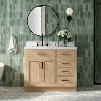 Ariel Hepburn 42 Inch Single Rectangular Sink Bathroom Vanity With Carrara White Quartz Countertop 1.5 Inch Edge In Oak