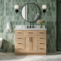 Ariel Hepburn 43 Inch Single Oval Sink Bathroom Vanity With Italian Carrara Marble Countertop 1.5 Inch Edge In Oak