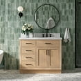thumbnail image 1 of Ariel Hepburn 43 Inch Single Oval Sink Bathroom Vanity With Pure White Quartz Countertop 1.5 Inch Edge In Oak, 1 of 10