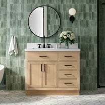 Ariel Hepburn 43 Inch Single Rectangular Sink Bathroom Vanity With Pure White Quartz Countertop 1.5 Inch Edge In Oak
