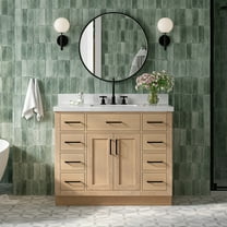 Ariel Hepburn 43 Inch Single Rectangular Sink Bathroom Vanity With Pure White Quartz Countertop 1.5 Inch Edge In Oak