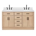 thumbnail image 1 of ARIEL Hepburn 60 Inch Double Oval Sink Bathroom Vanity With Carrara White Quartz Countertop 1.5 Inch Edge In Oak, 1 of 9