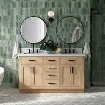 Ariel Hepburn 61 Inch Double Rectangular Sink Bathroom Vanity With Italian Carrara Marble Countertop 1.5 Inch Edge In Oak