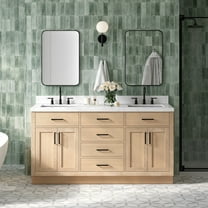 Ariel Hepburn 66 Inch Double Rectangular Sink Bathroom Vanity With Carrara White Quartz Countertop 1.5 Inch Edge In Oak