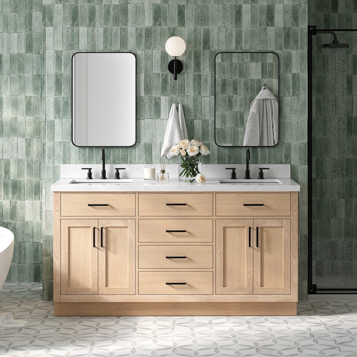 Ariel Hepburn 67 Inch Double Rectangular Sink Bathroom Vanity With Pure ...
