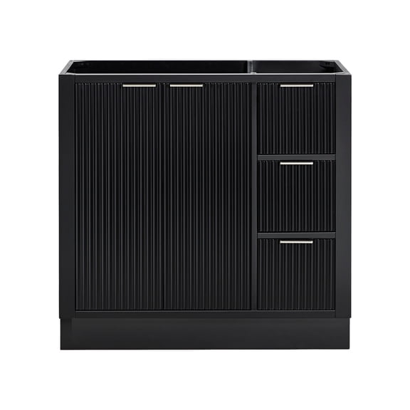 ARIEL Milan 36 Inch Left Offset Single Sink Base Cabinet in Black