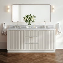 ARIEL Milan 72 Inch Double Oval Sink Bathroom Vanity with Carrara White Quartz Countertop 1.5 Inch in Warm White