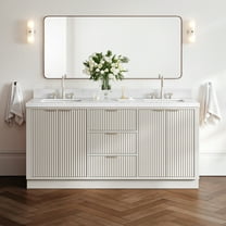 ARIEL Milan 72 Inch Double Rectangle Sink Bathroom Vanity with Carrara White Quartz Countertop 1.5 Inch in Warm White