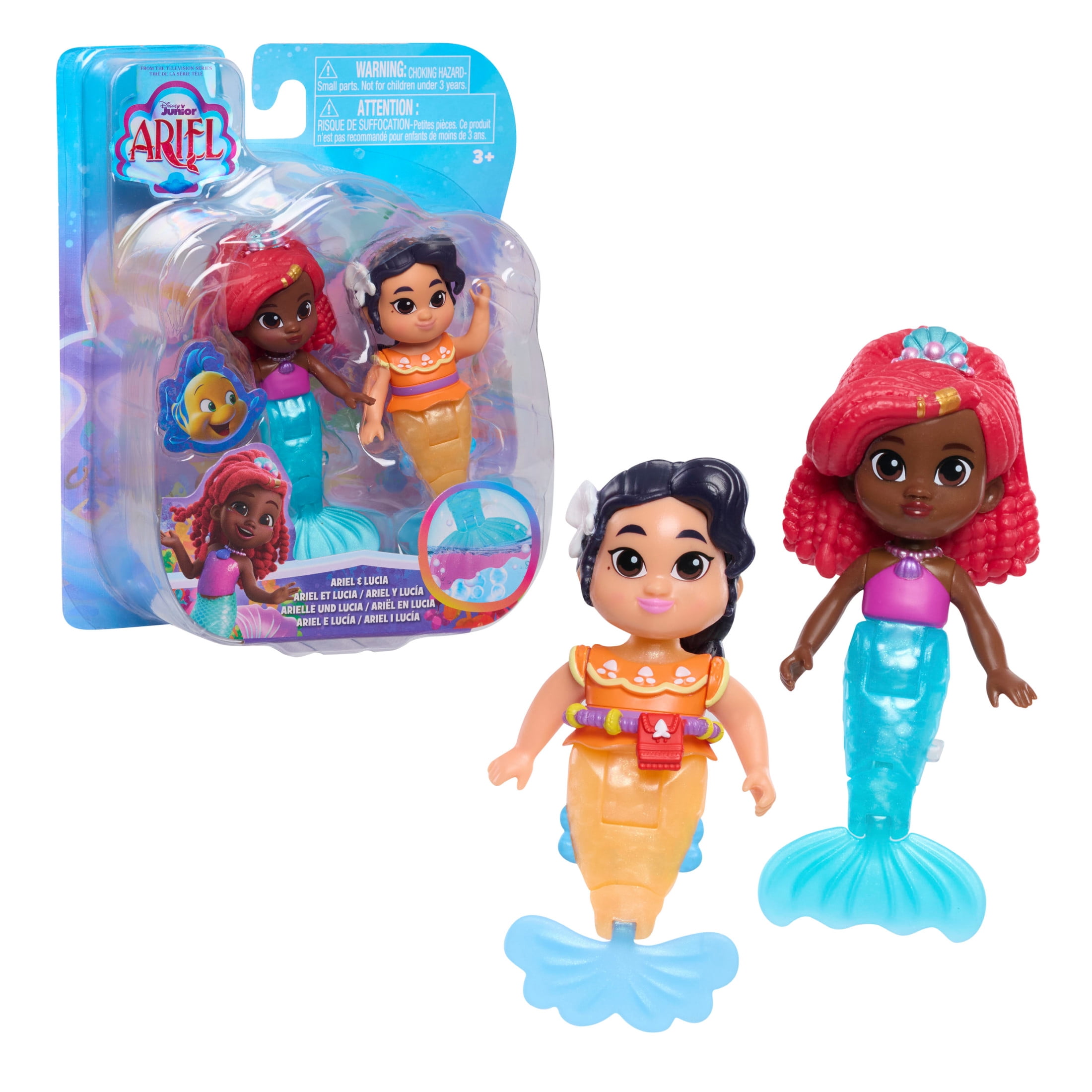 Disney Junior Ariel and Lucia Sea Surprise 2 piece Color changing Figure Set Mermaid Kids Toys for Ages 3 up