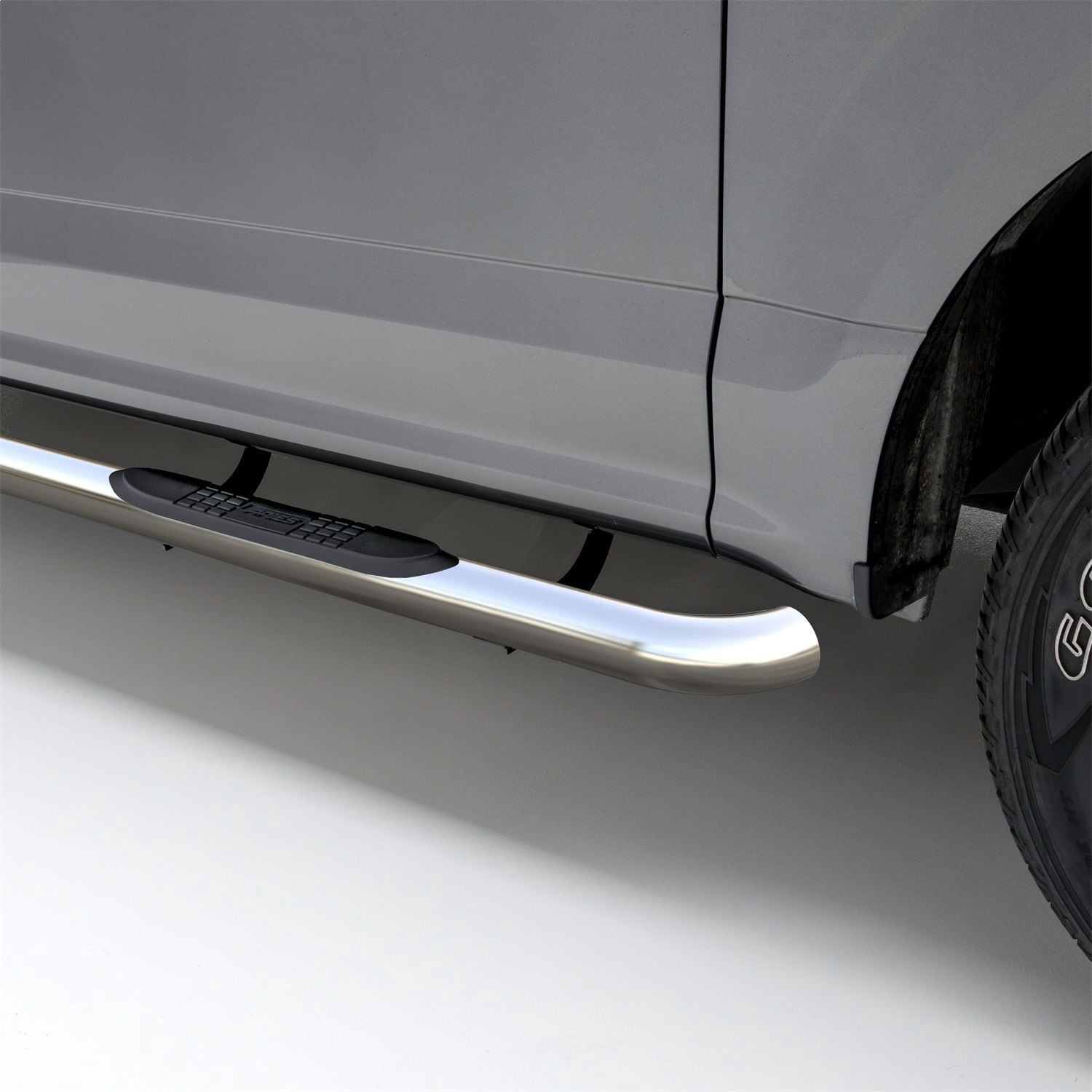 ARIES 203045-2 3in. Round Polished Stainless Side Bars; Select Ford F-150; F-250; F-350, No-Drill