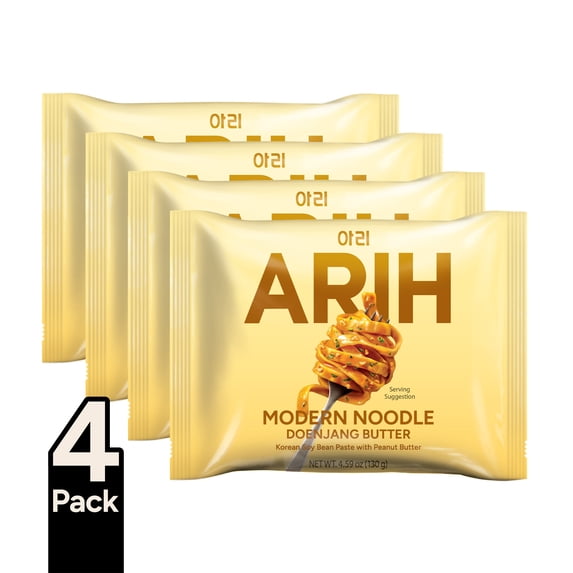 ARIH Doenjang Butter Instant Modern Noodles, Korean-Western Fusion Fettuccine-Style Noodles, 4 Pack