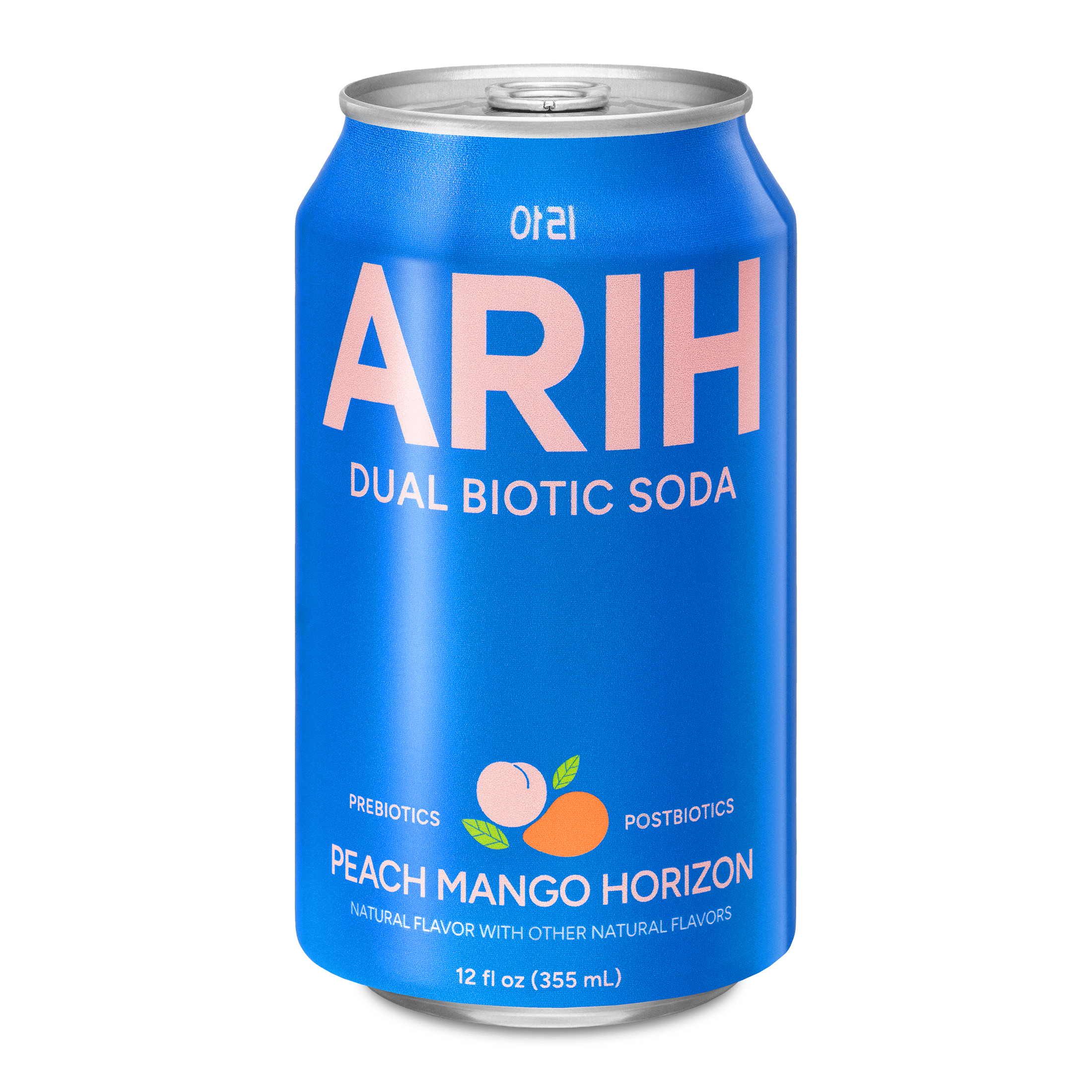 ARIH Dual Biotic Soda, Functional Prebiotic and Postbiotic Soda, Low Sugar, Peach Mango Horizon, 12 fl oz