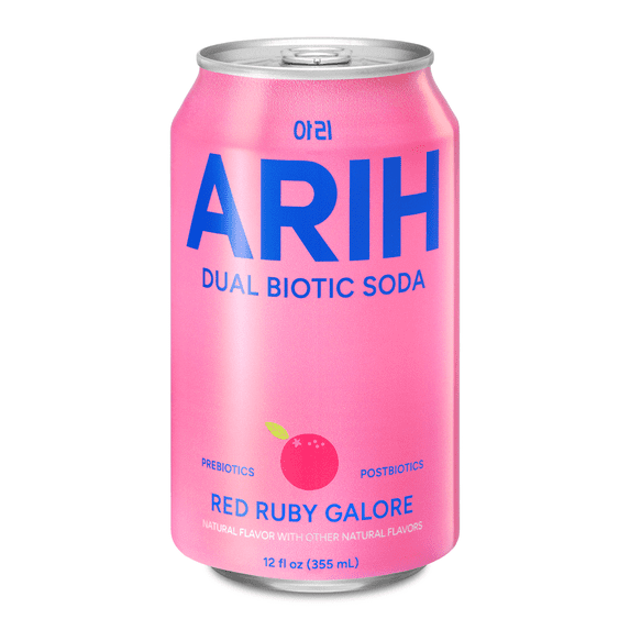 ARIH Dual Biotic Soda, Functional Prebiotic and Postbiotic Soda, Low Sugar, Red Ruby Galore, 12 fl oz
