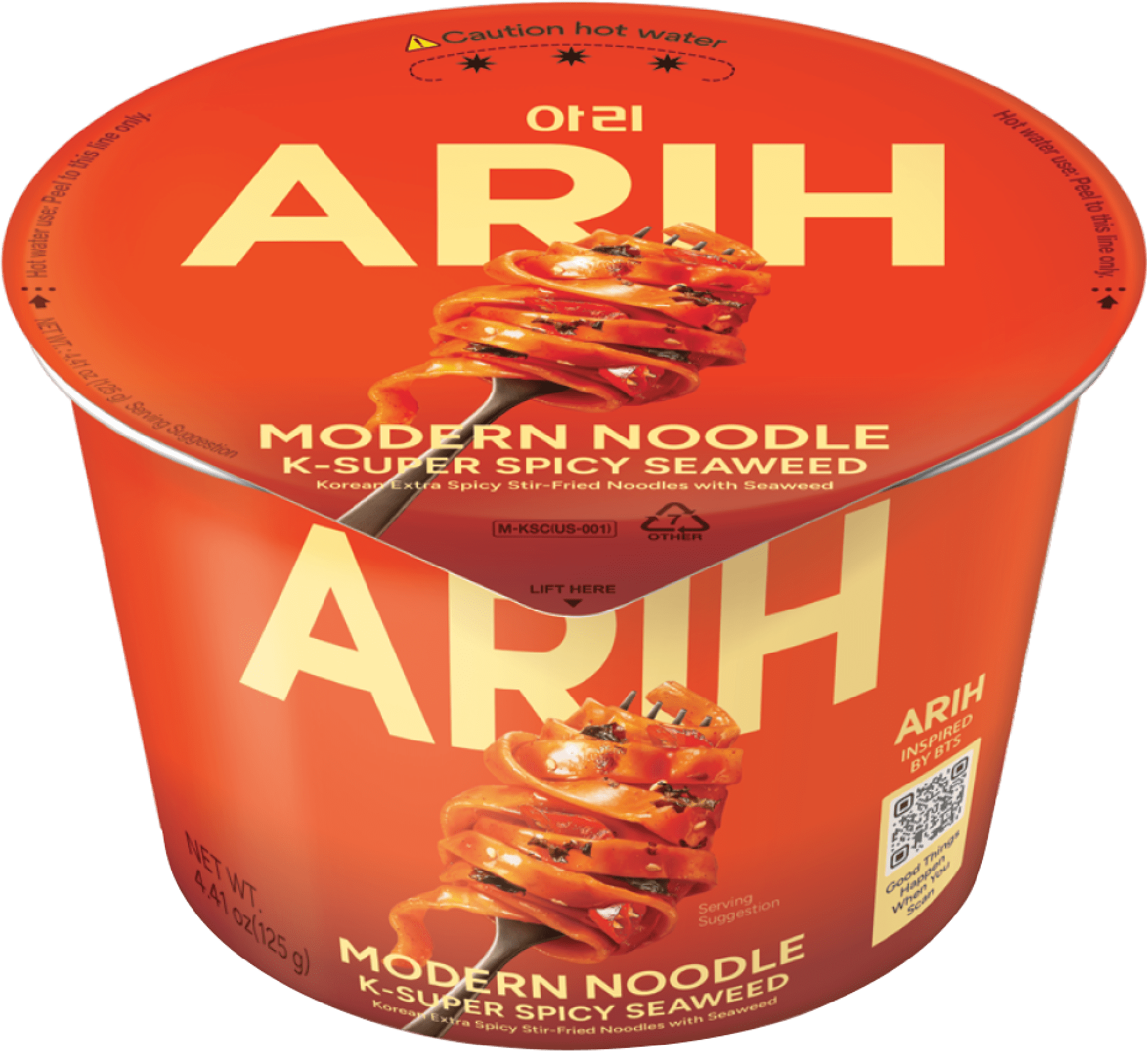 ARIH Modern Noodles, Western-Korean Fusion Soup-Less Noodles, K-Super Spicy Seaweed, Bowl