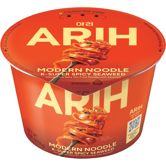 ARIH Modern Noodles, Western-Korean Fusion Soup-Less Noodles, K-Super Spicy Seaweed, Bowl