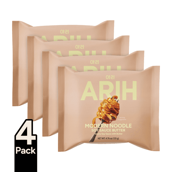 ARIH Modern Noodles, Western-Korean Fusion Soup-Less Noodles, Soy Sauce Butter, 4 Pack