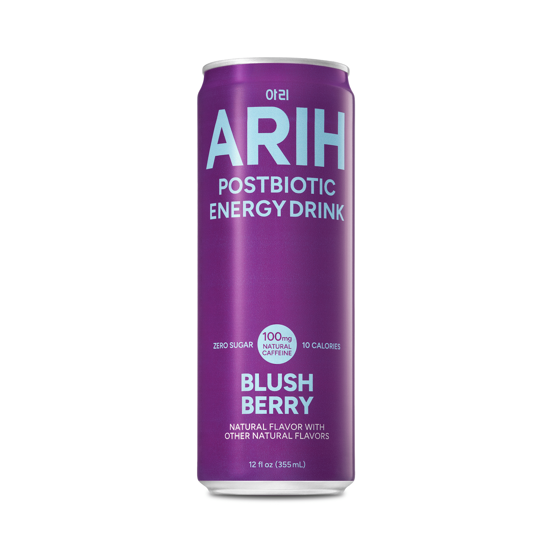 ARIH Postbiotic Energy Drink, Zero Sugar, 100mg Natural Caffeine, Blush Berry, 12 fl oz