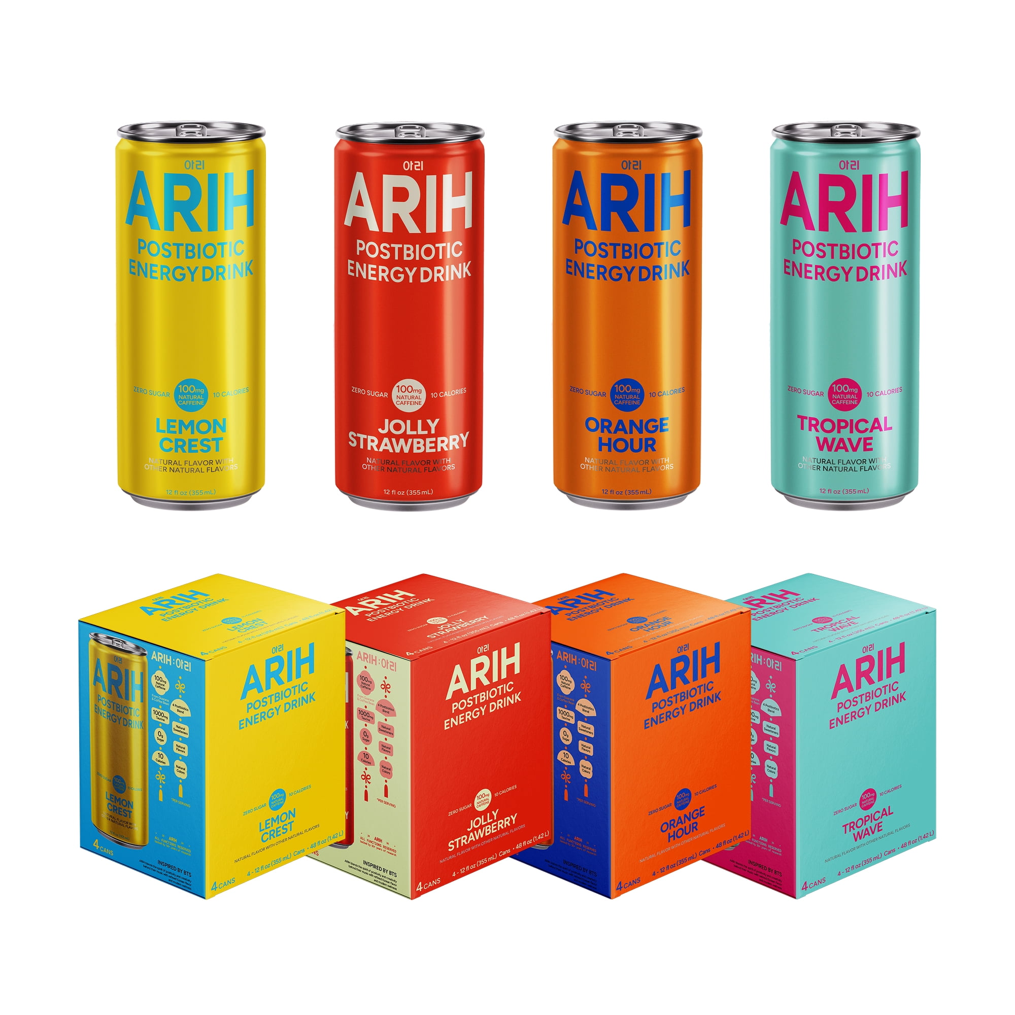 ARIH BTS' Choice Postbiotic Energy Drink Bundle, Multiple Flavors, 16 cans