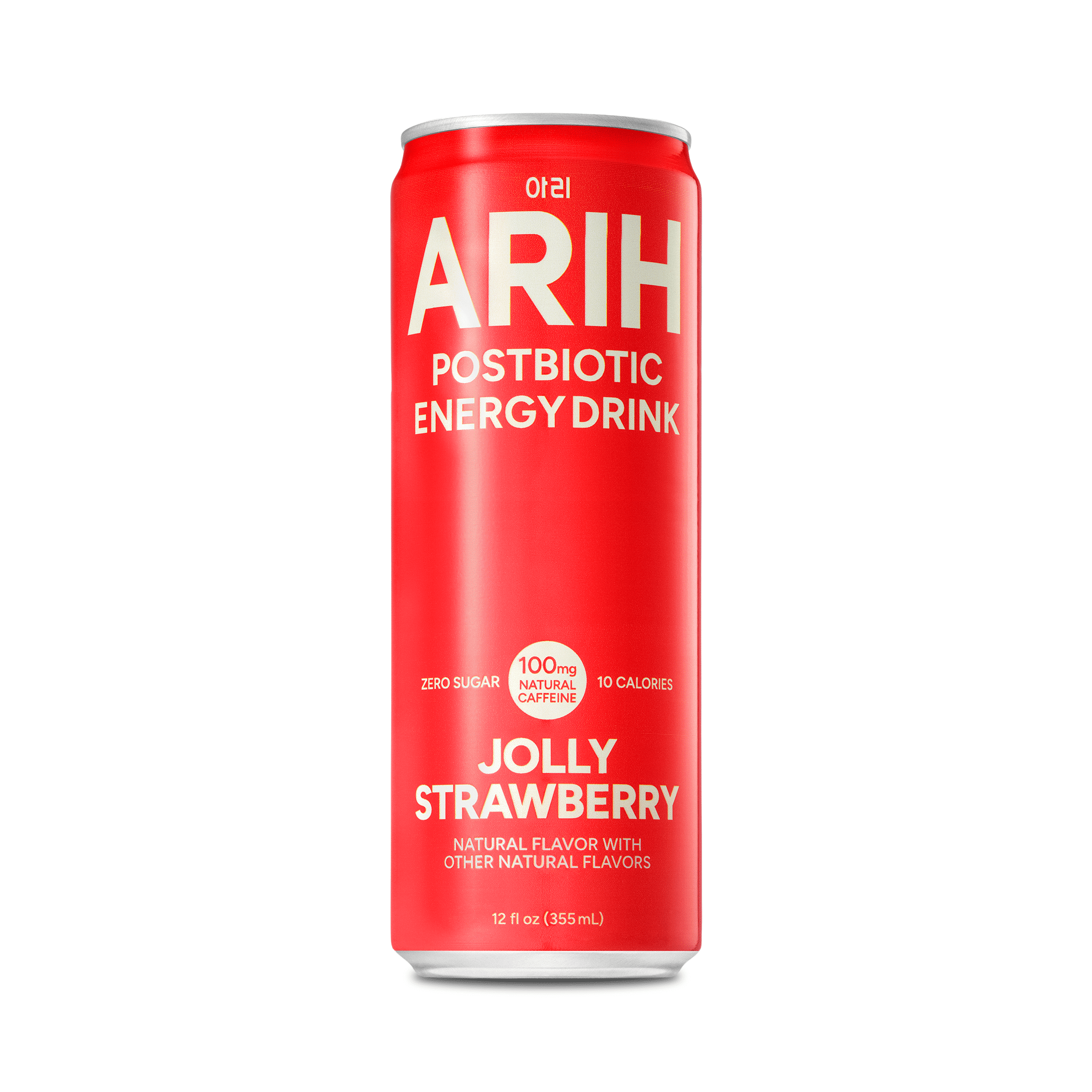 ARIH Postbiotic Energy Drink, Zero Sugar, 100mg Natural Caffeine, Jolly Strawberry, 12 fl oz