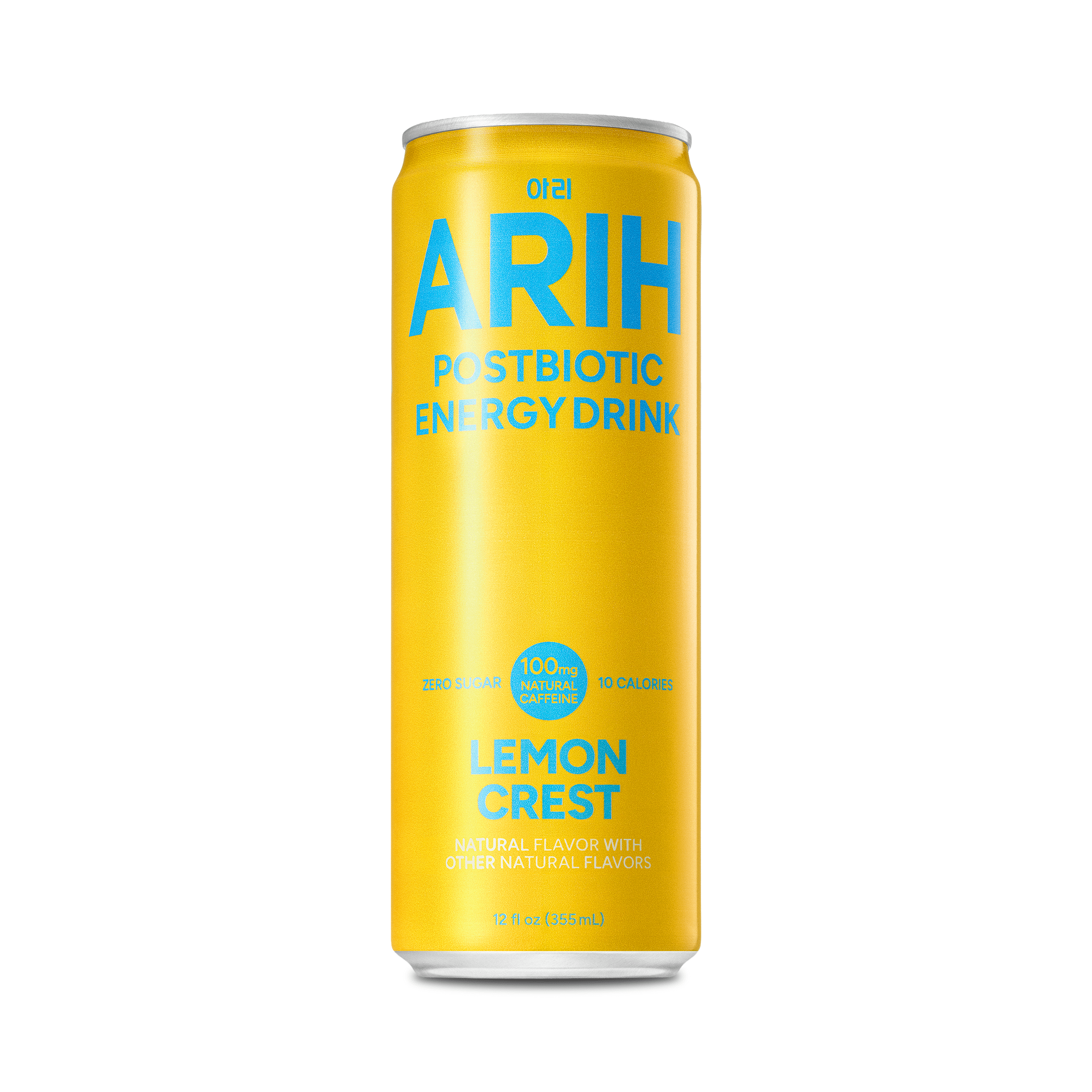 ARIH Postbiotic Energy Drink, Zero Sugar, 100mg Natural Caffeine, Lemon Crest, 12 fl oz