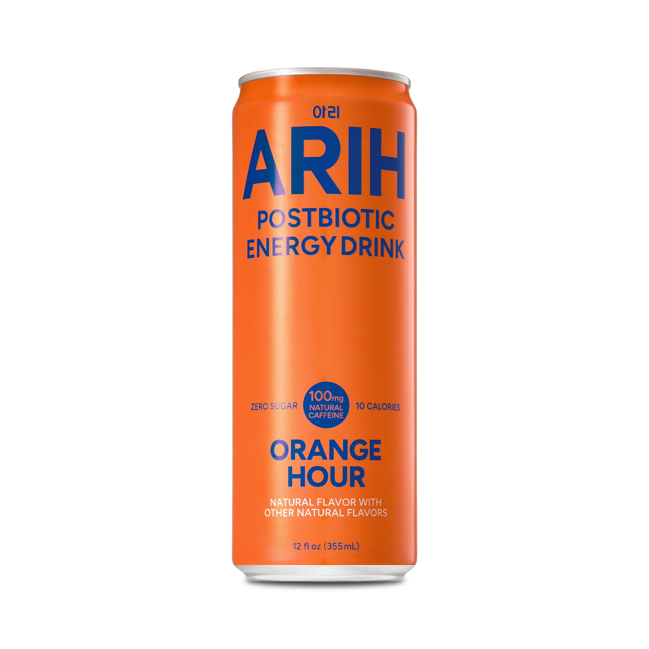 ARIH Postbiotic Energy Drink, Zero Sugar, 100mg Natural Caffeine, Orange Hour, 12 fl oz
